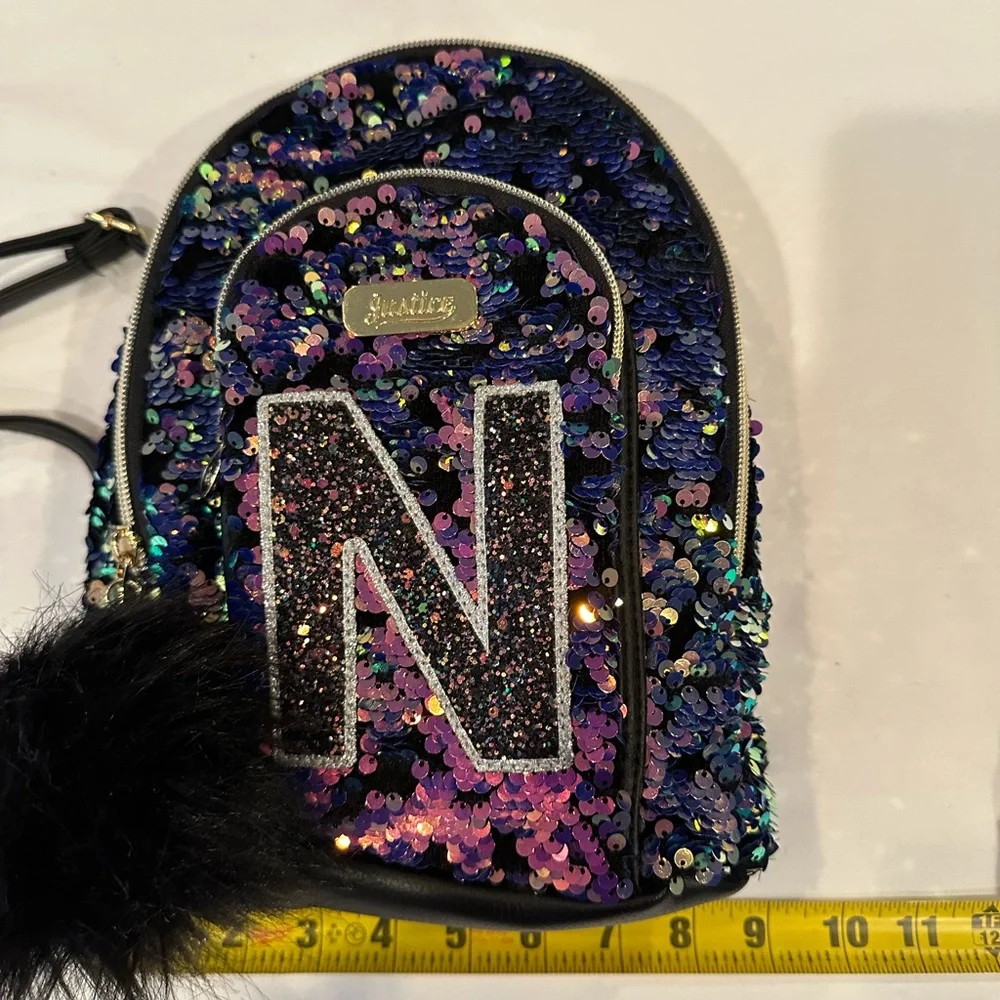 Justice Small Mini Backpack Dark Flip Sequin Initial (Letter N)